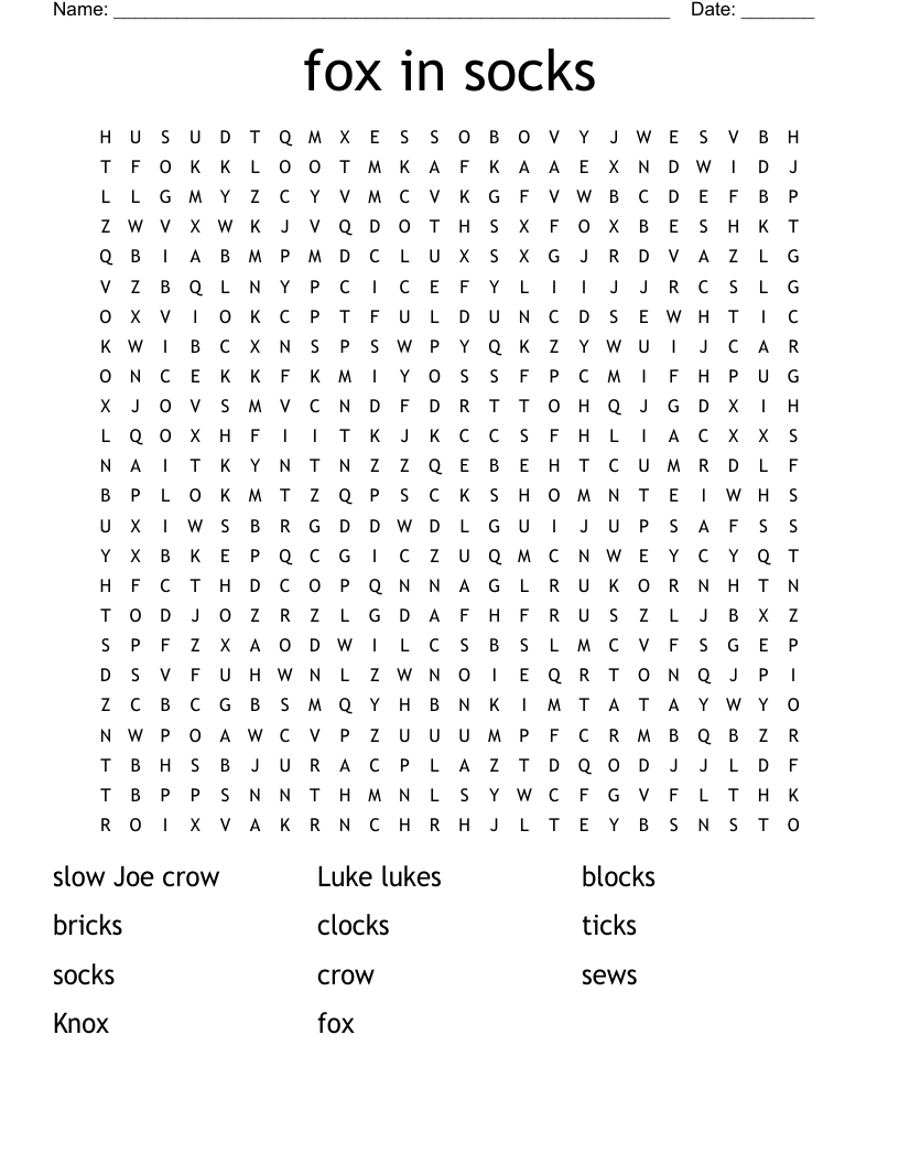 fox in socks  Word Search