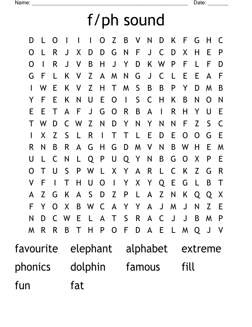 f/ph sound Word Search