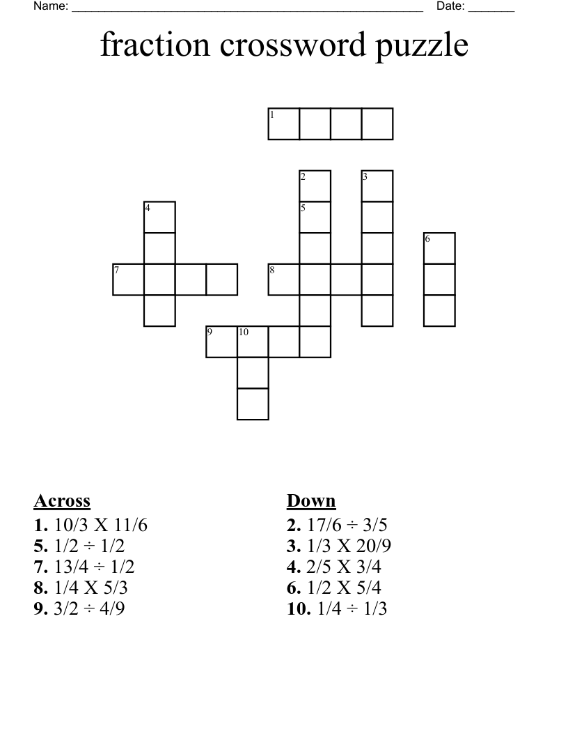 fraction crossword puzzle