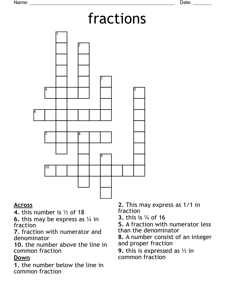fractions Crossword