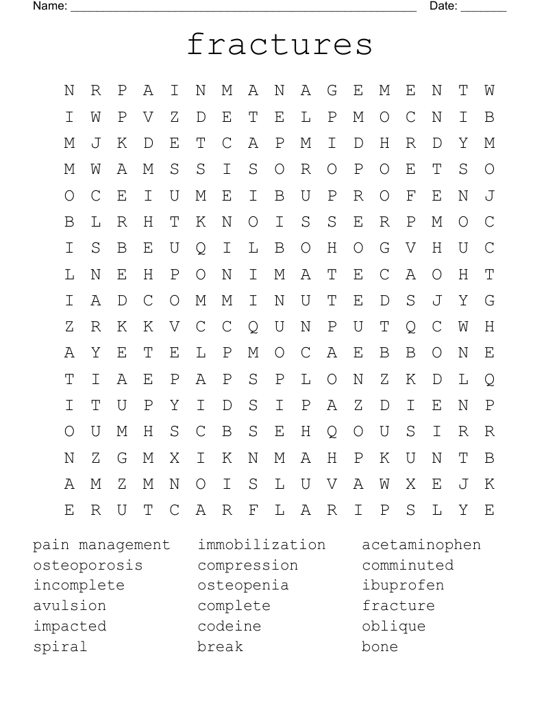 fractures Word Search