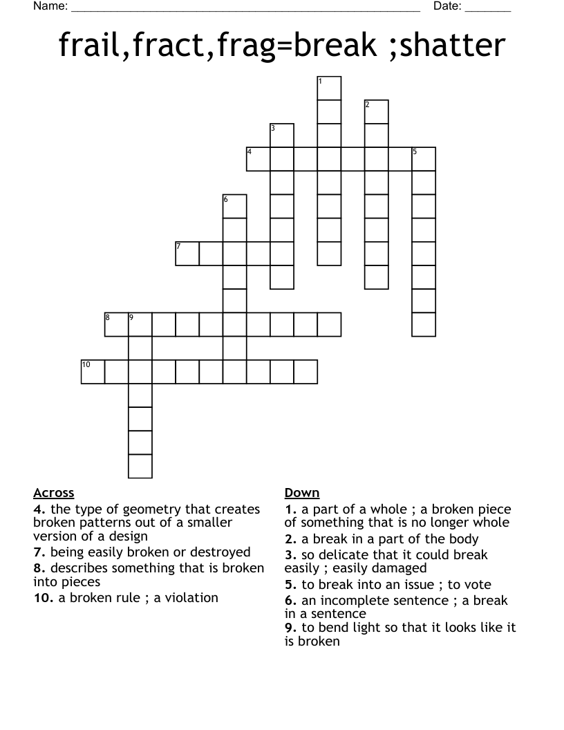 frail,fract,frag=break ;shatter Crossword