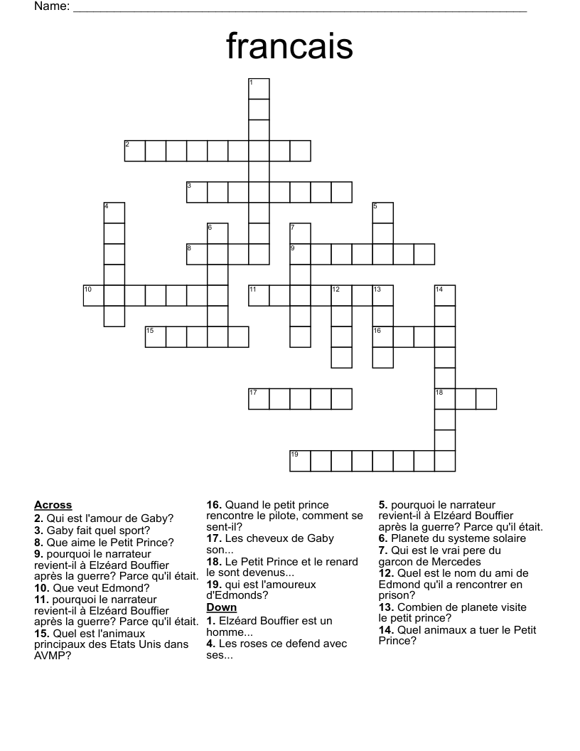 francais Crossword