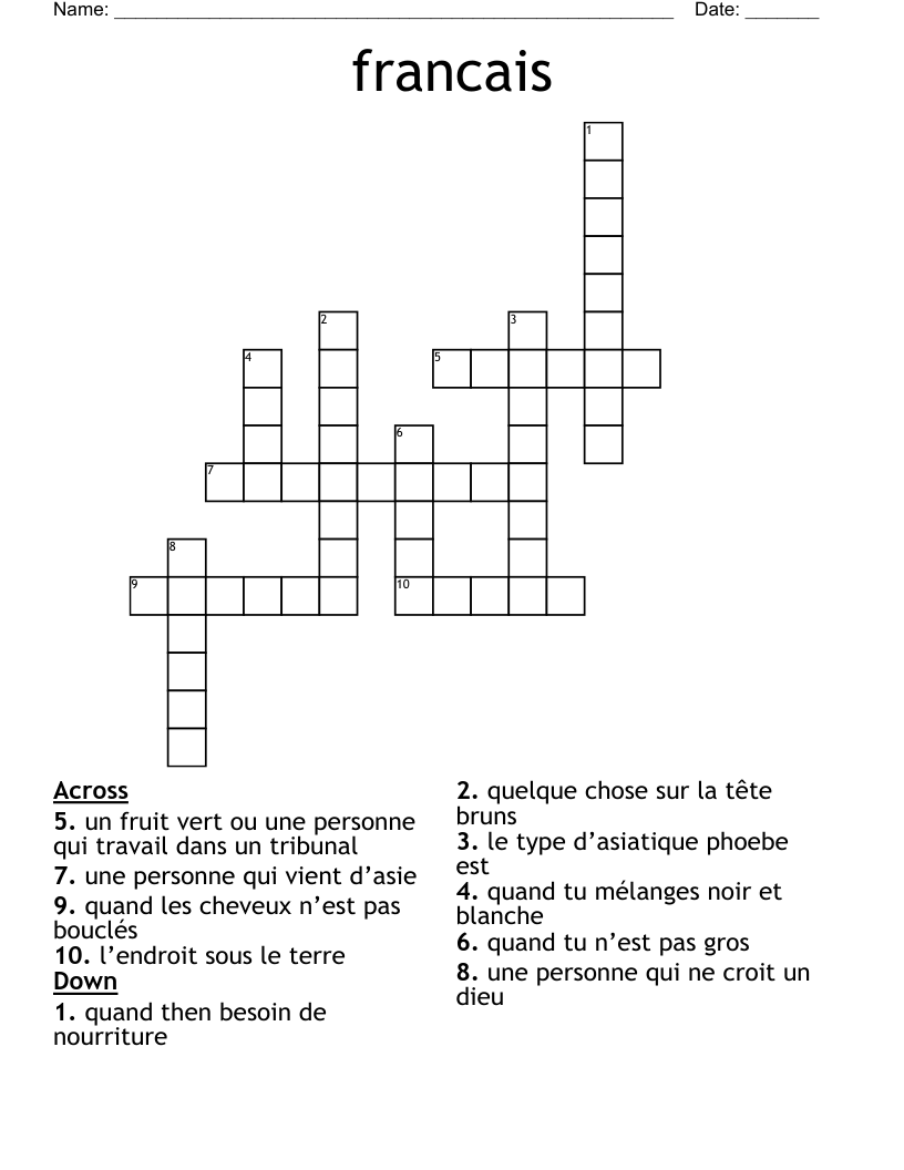 francais Crossword
