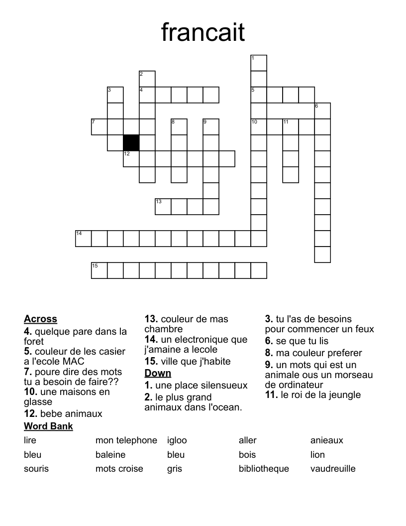 francait Crossword
