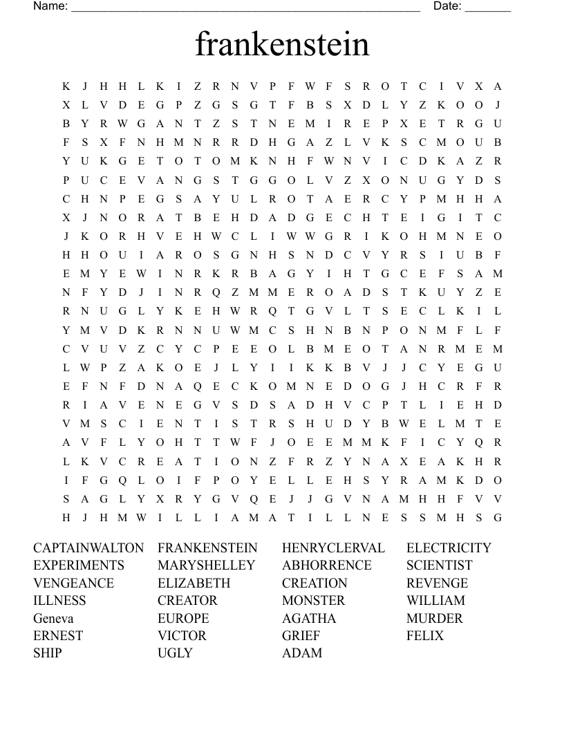 frankenstein Word Search