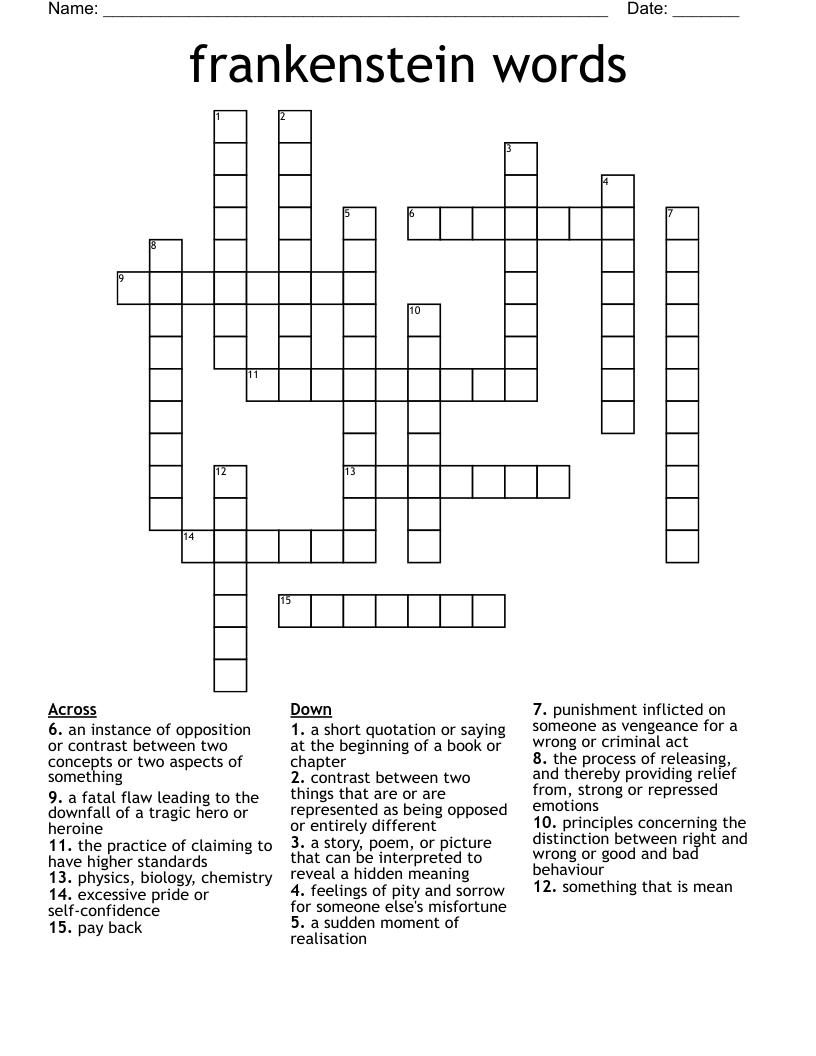 frankenstein words Crossword
