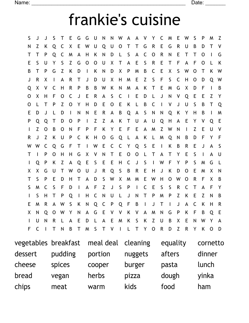 frankie's cuisine Word Search
