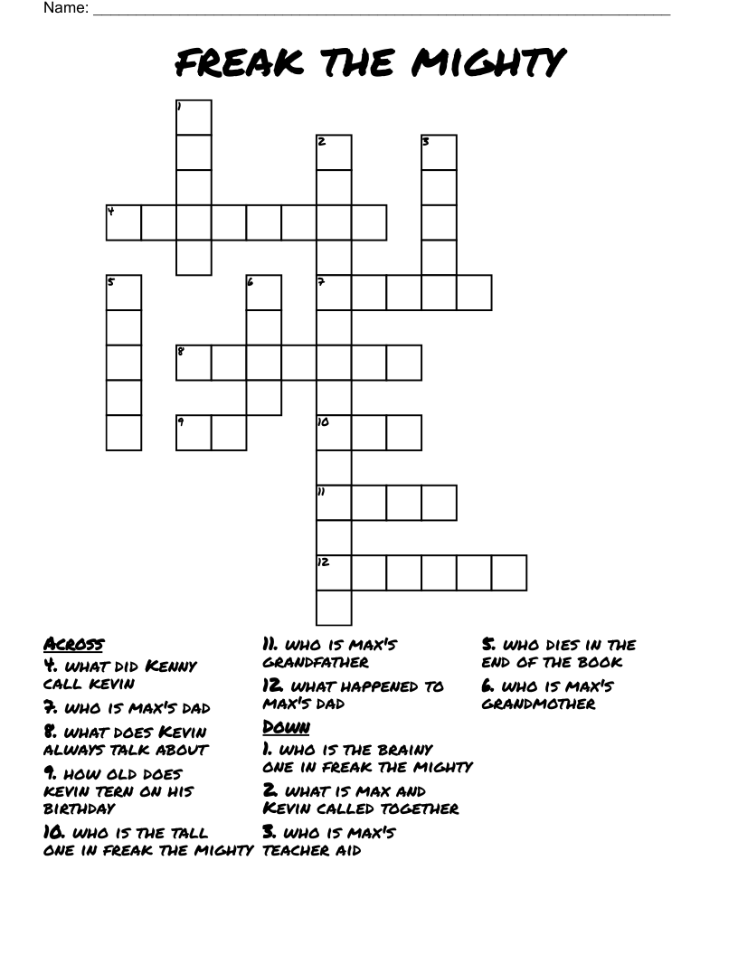 freak the mighty Crossword
