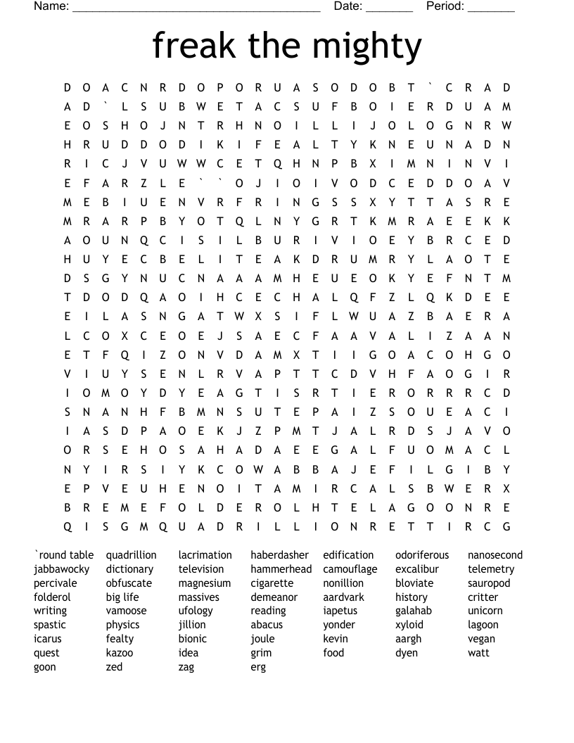 freak the mighty Word Search