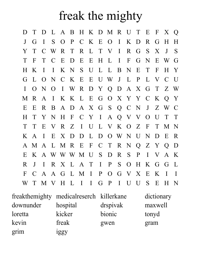 freak the mighty Word Search