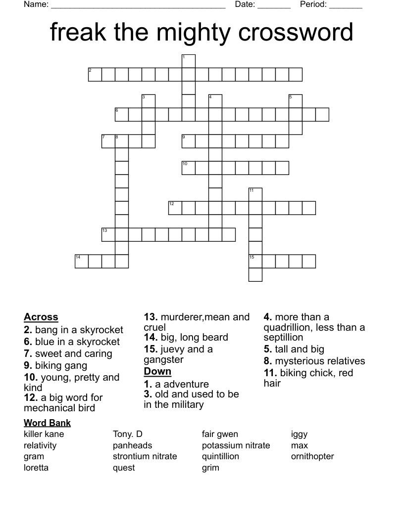 freak the mighty crossword 