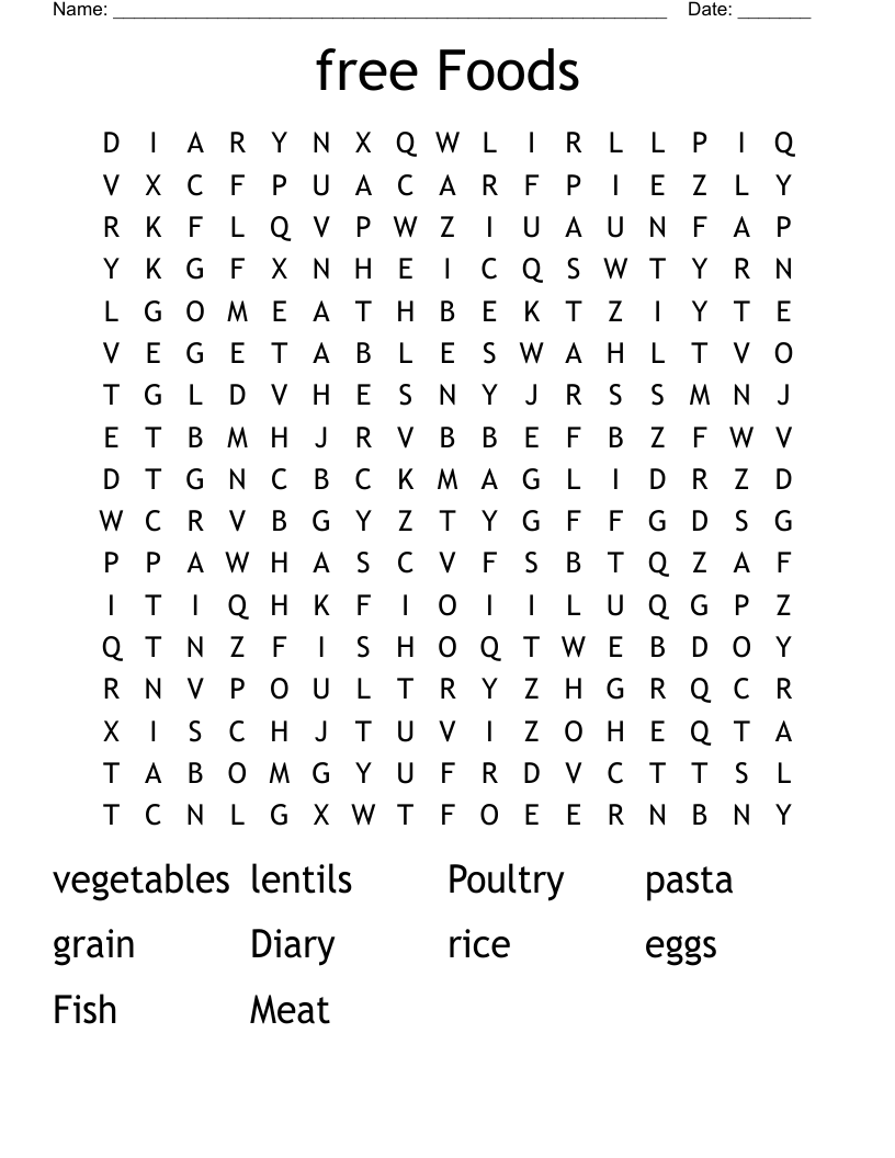 free Foods  Word Search
