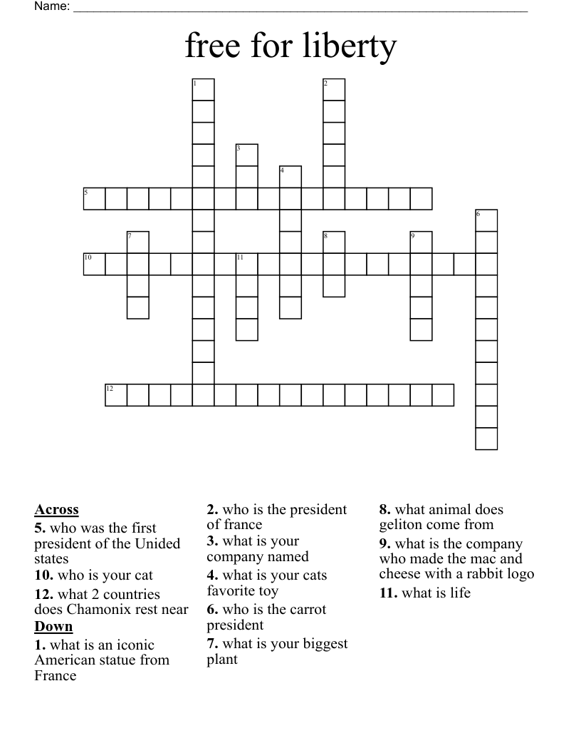 free for liberty  Crossword