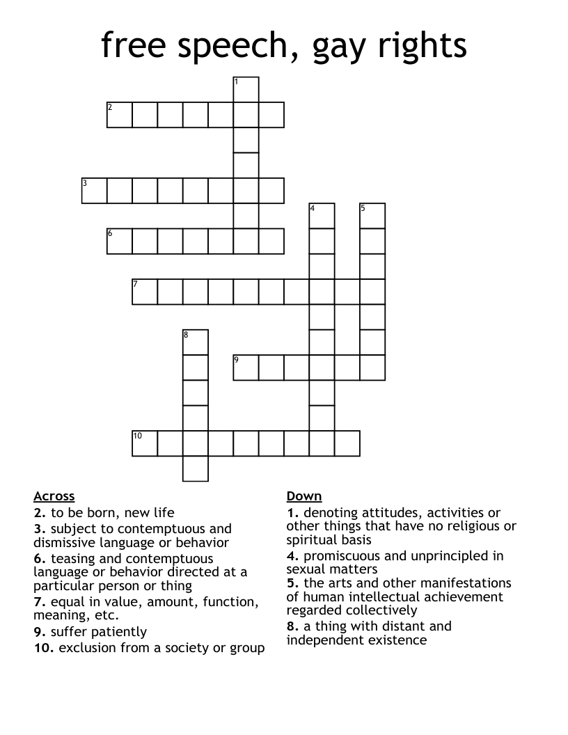 free speech, gay rights Crossword