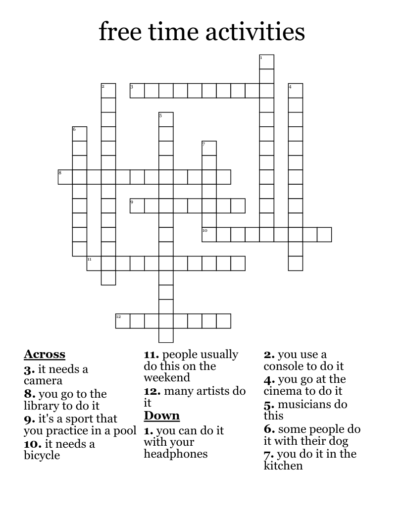 free time activities Crossword