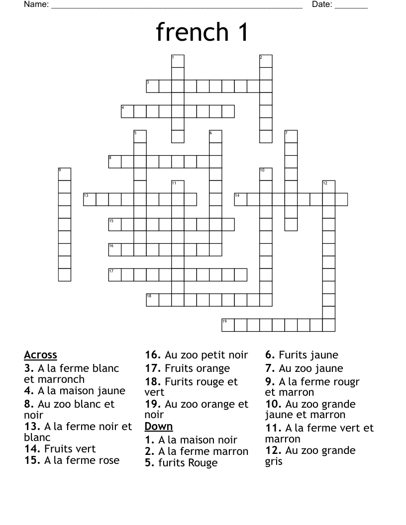 french 1 Crossword