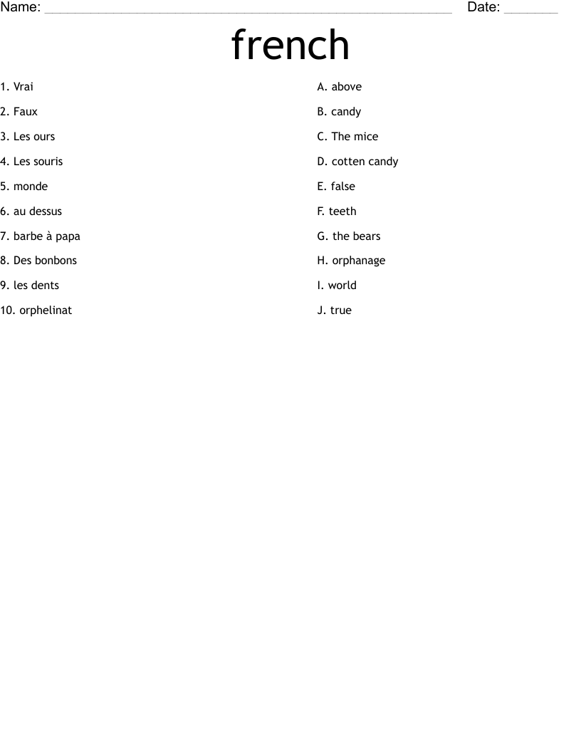 french Worksheet