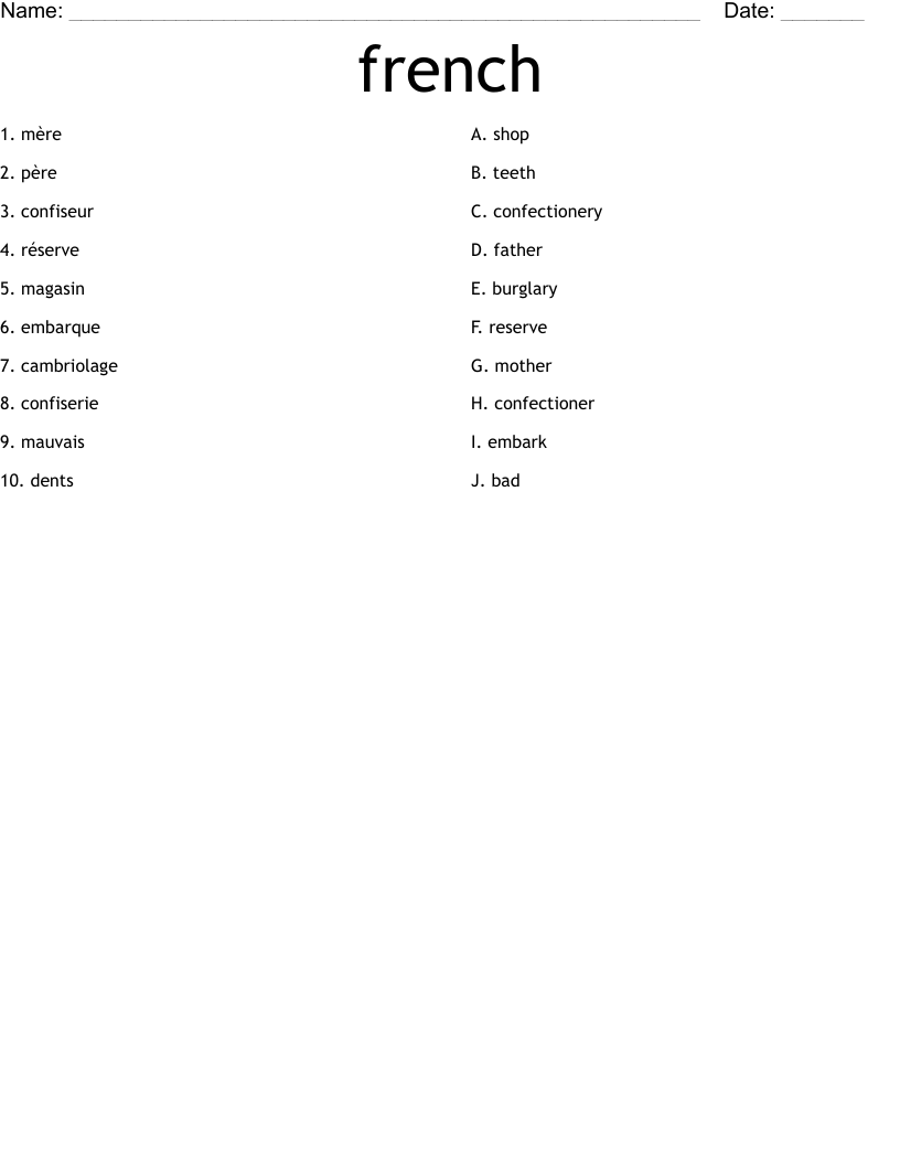 french Worksheet