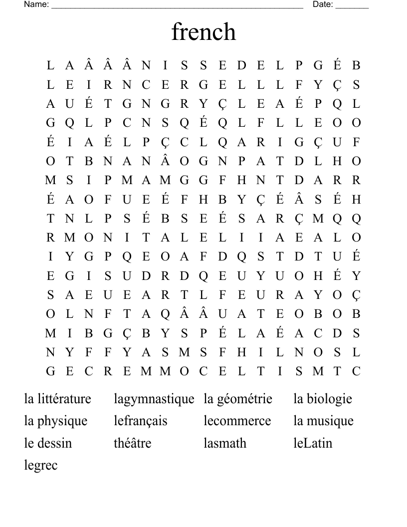 french  Word Search