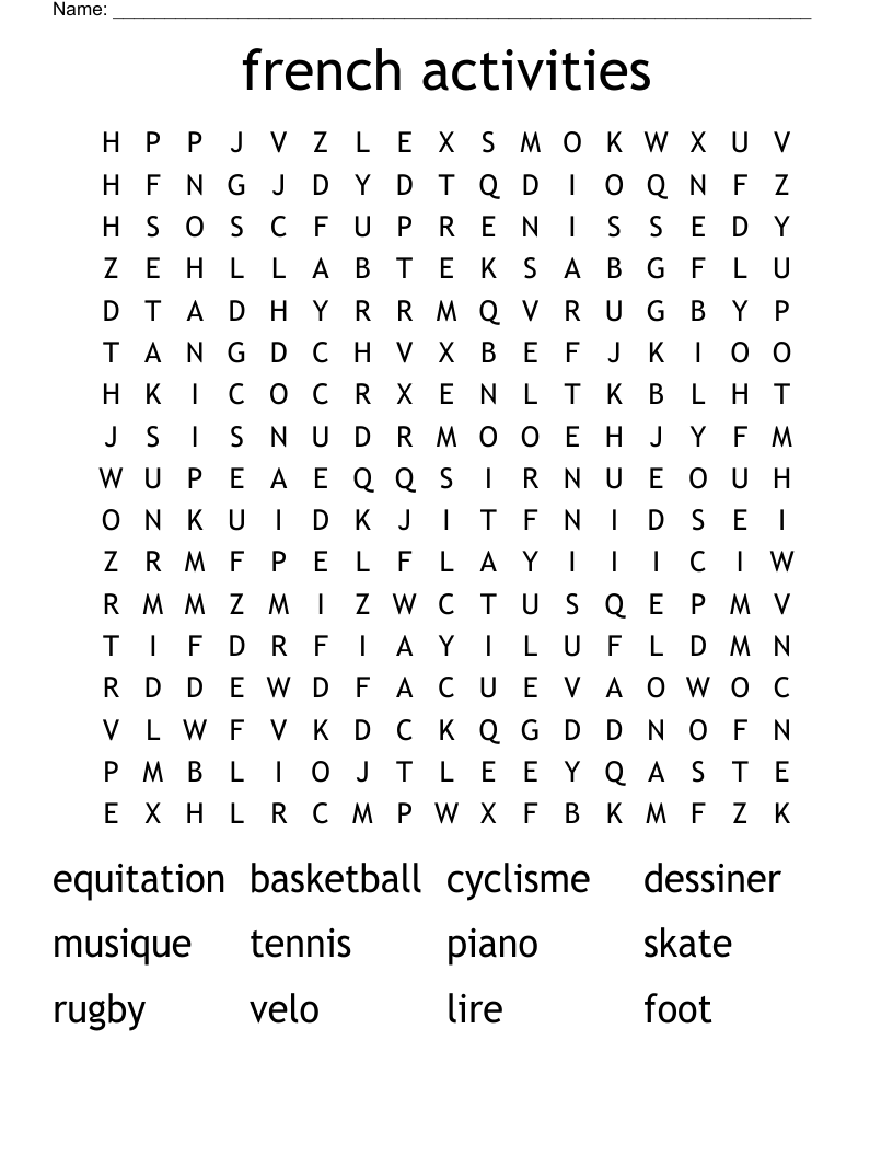 french activities Word Search