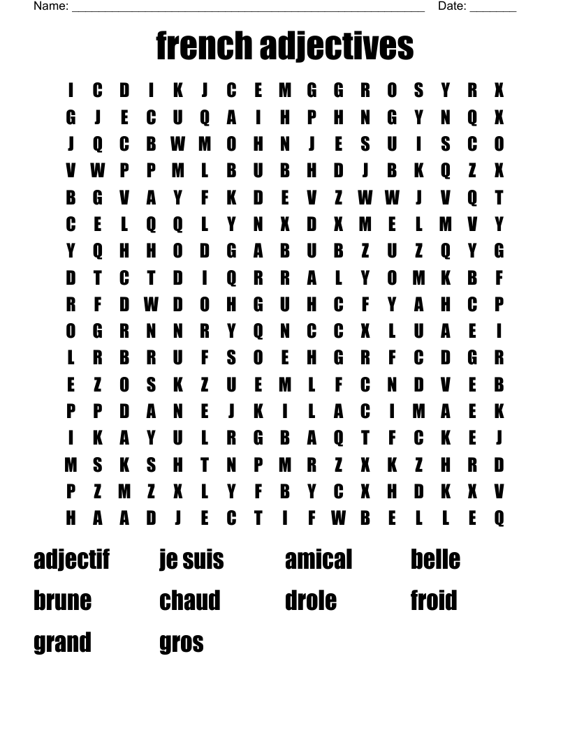 french adjectives  Word Search