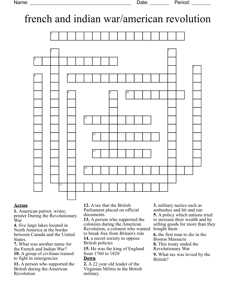 french and indian war/american revolution Crossword