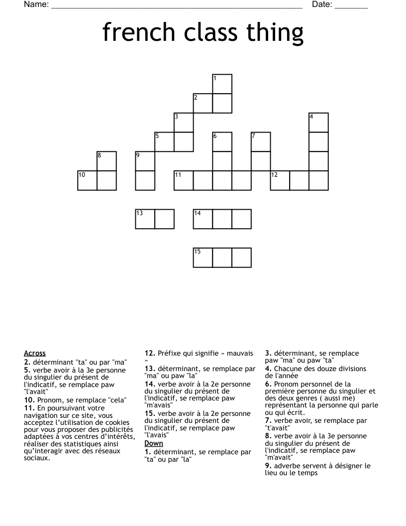 french class thing Crossword