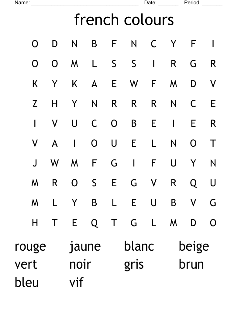 french colours Word Search