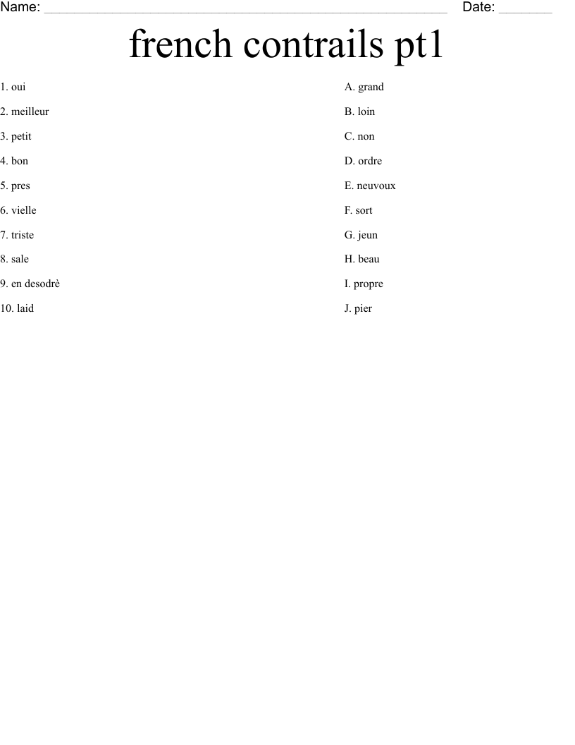 french contrails pt1 Worksheet