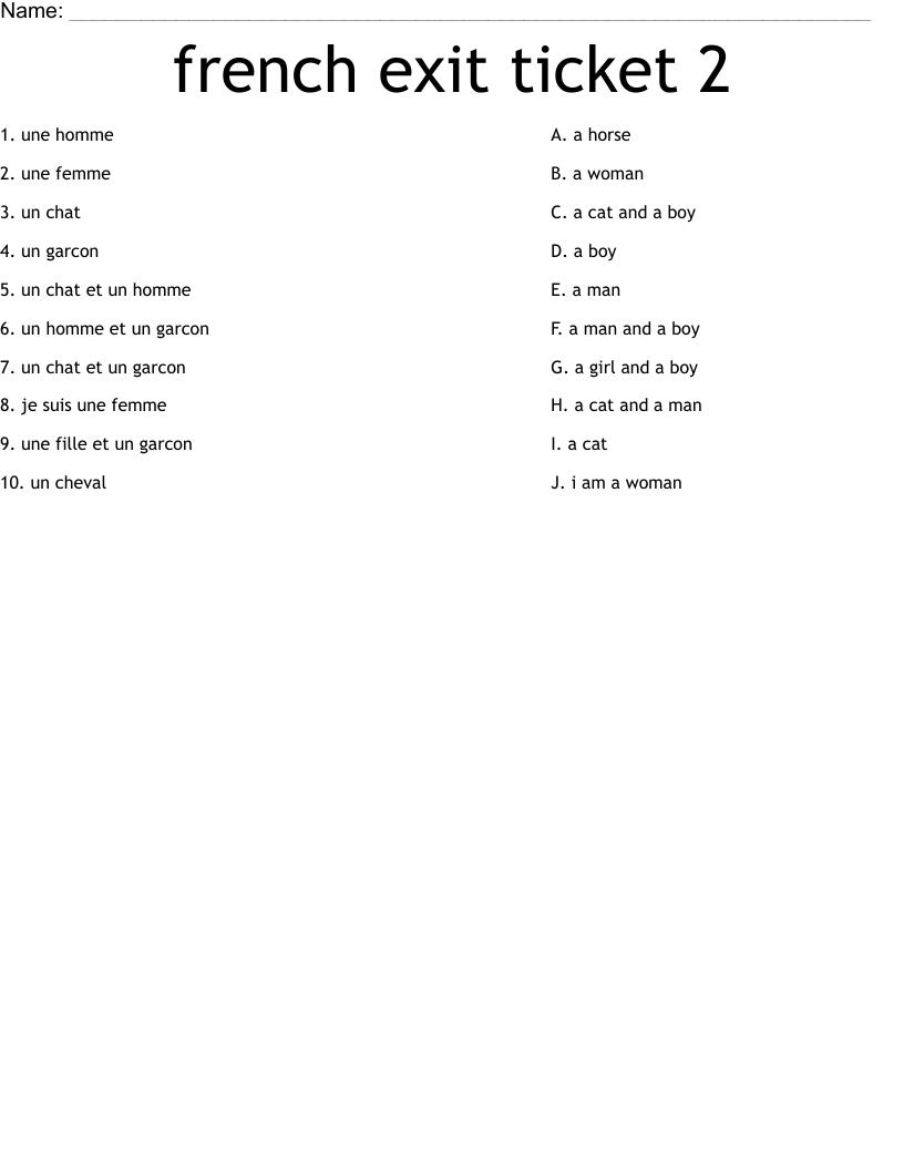 french exit ticket 2 Worksheet