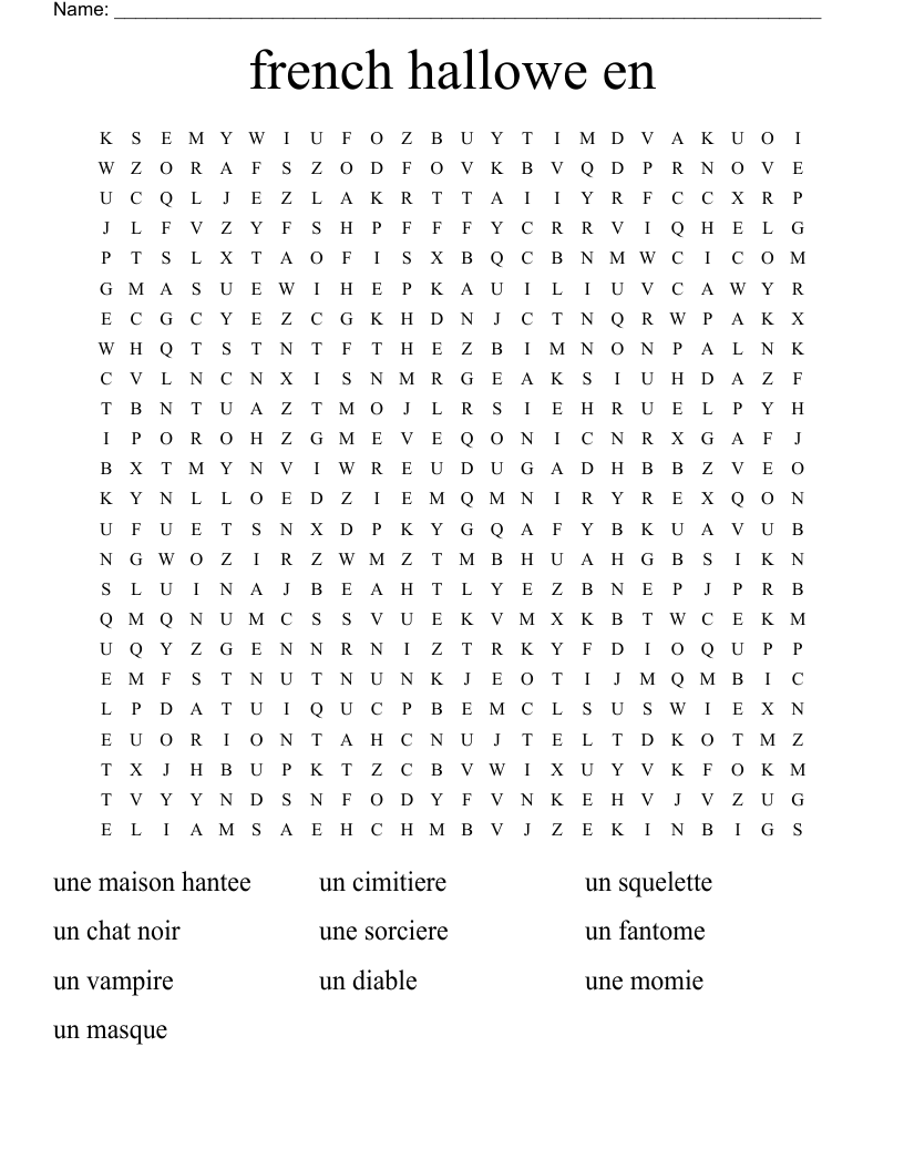 french hallowe en  Word Search