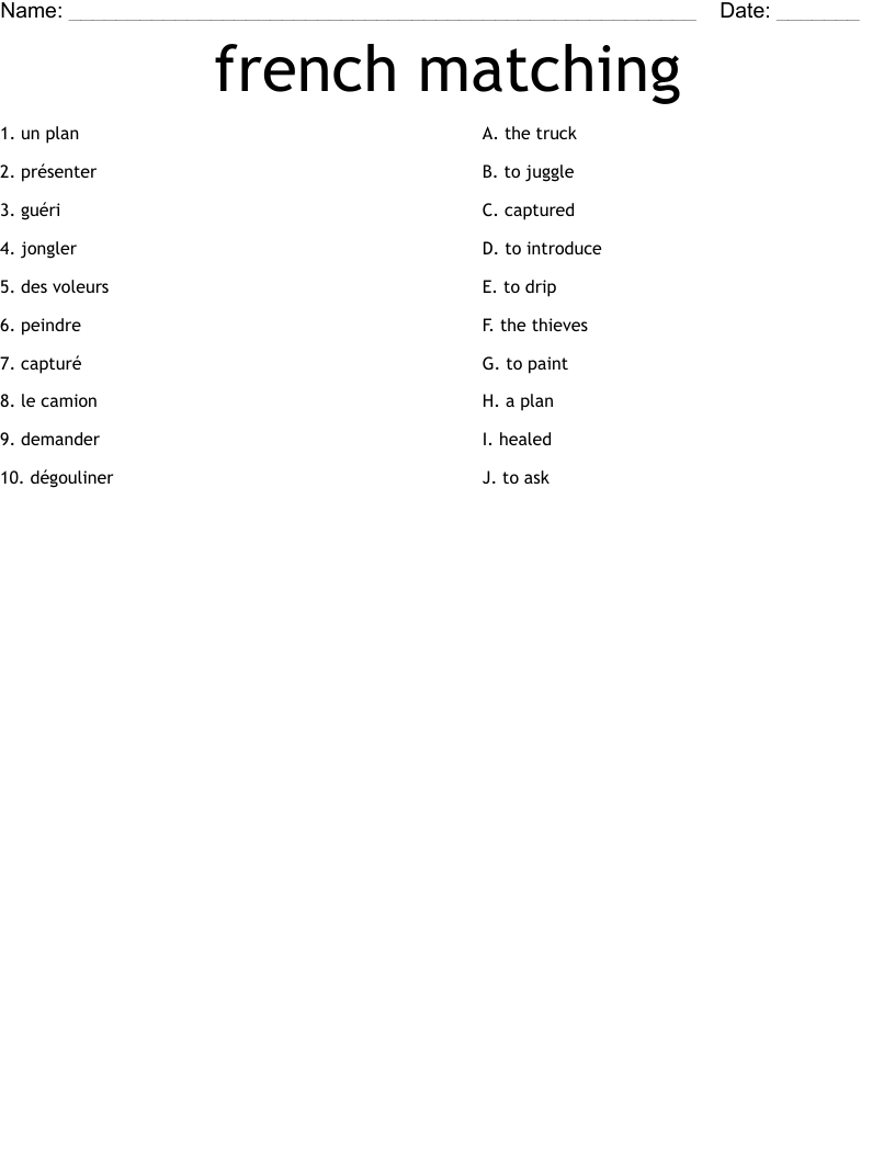 french matching Worksheet