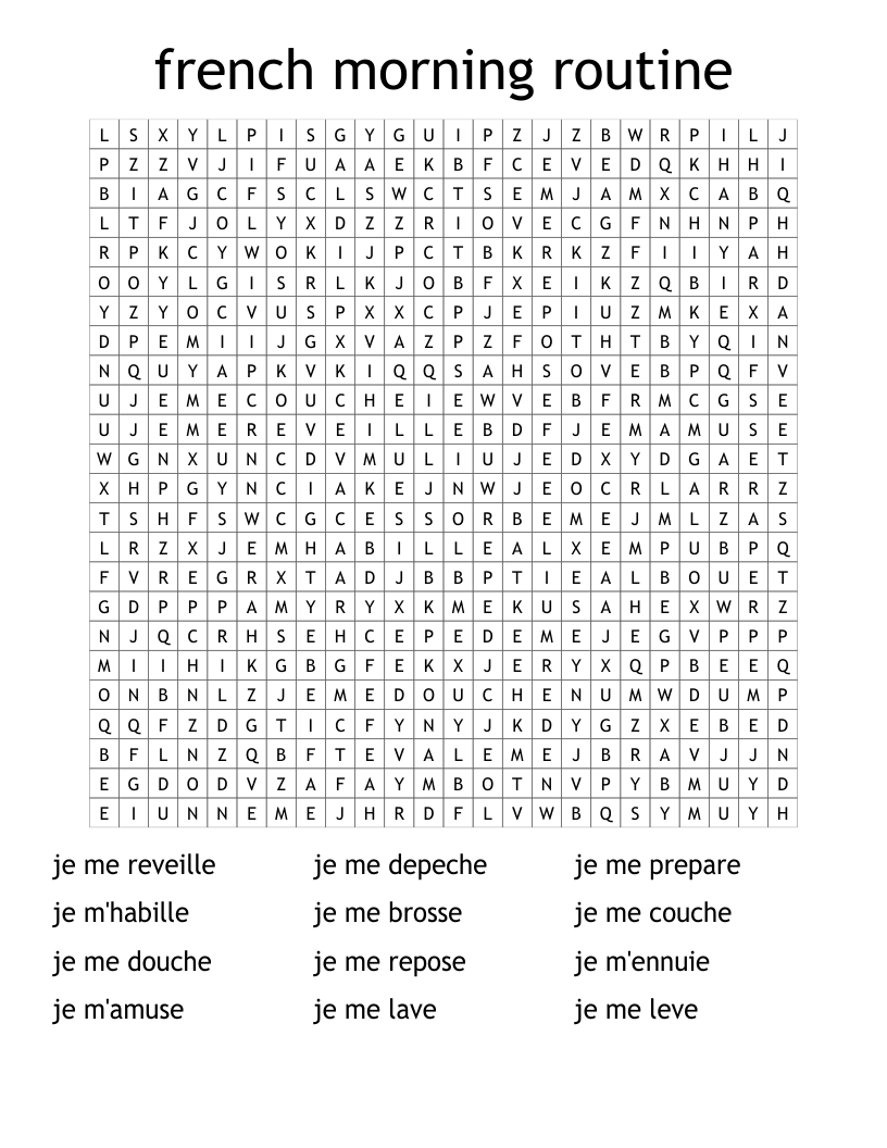 french morning routine  Word Search