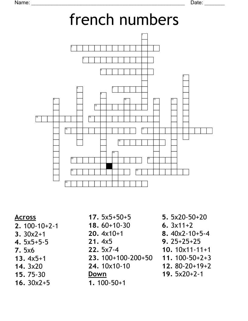 french numbers Crossword