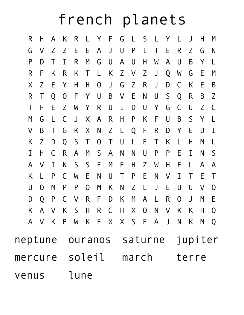 french planets Word Search