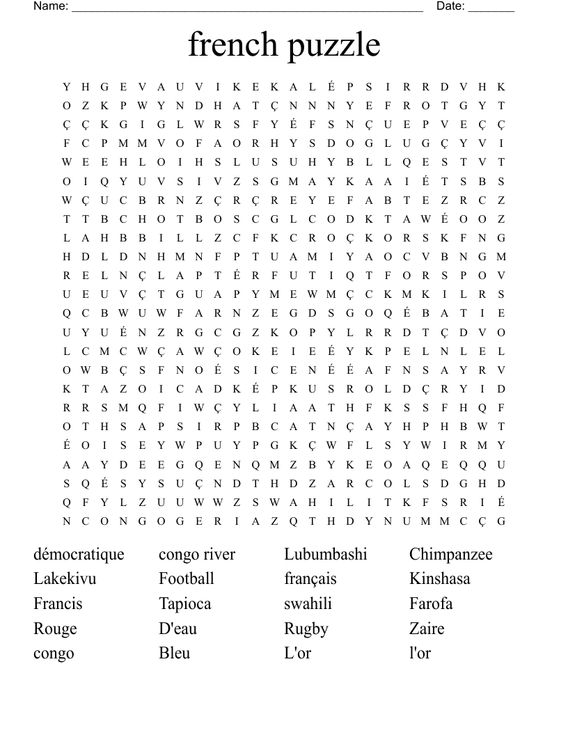french puzzle  Word Search
