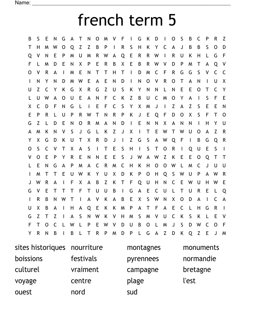 french term 5  Word Search