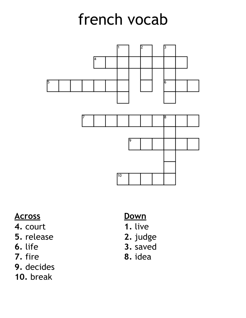 french vocab Crossword