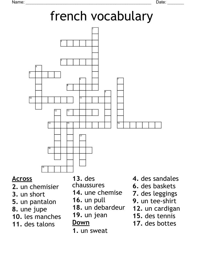 french vocabulary Crossword