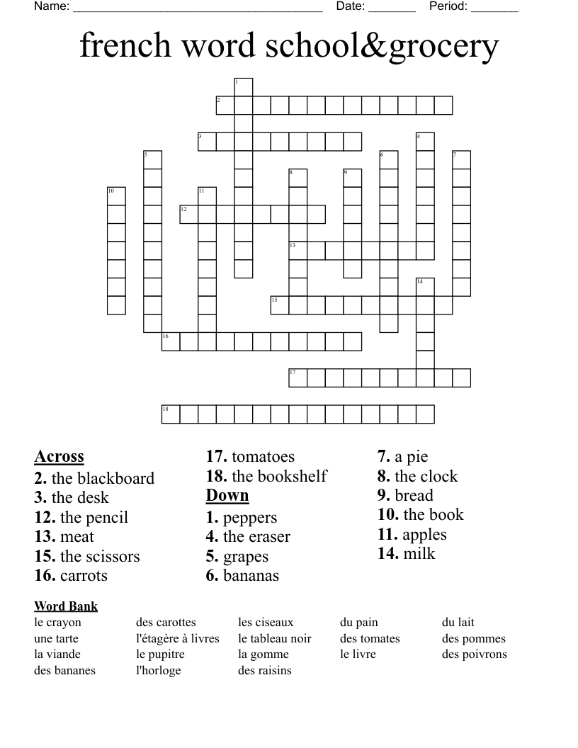 french word school&grocery Crossword