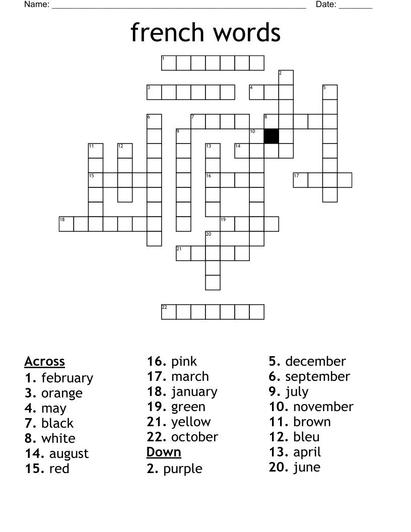 french words Crossword