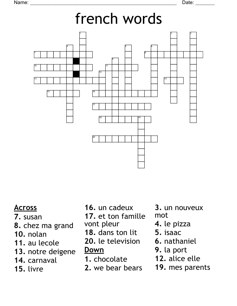 french words Crossword