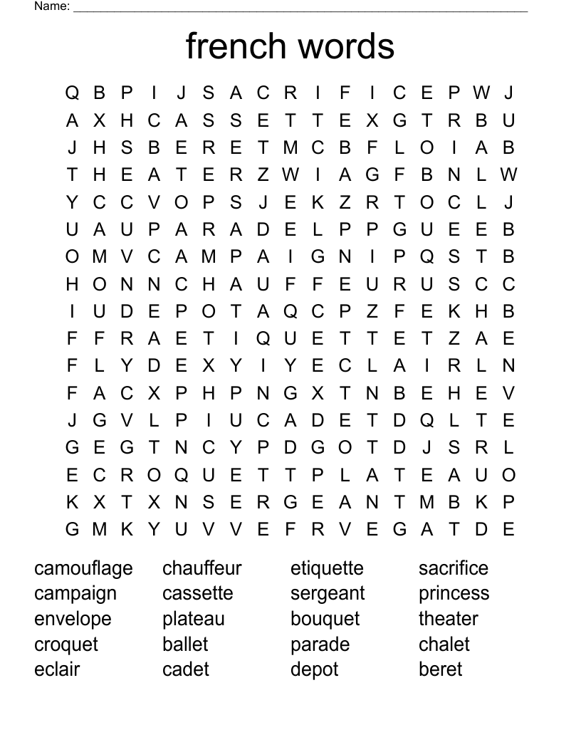 french words Word Search