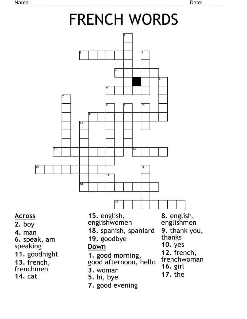 FRENCH WORDS  Crossword