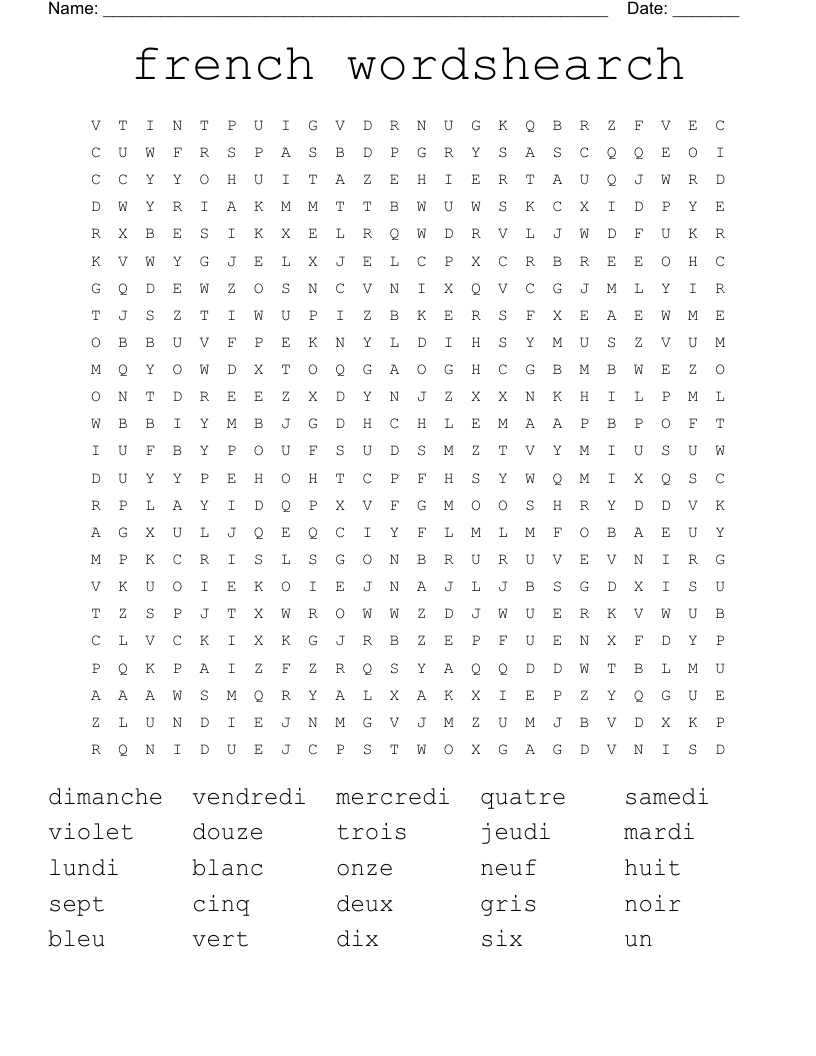 french wordshearch  Word Search
