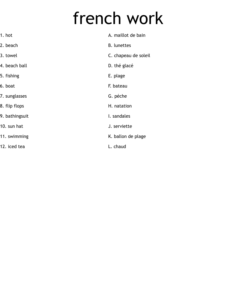 french work Worksheet