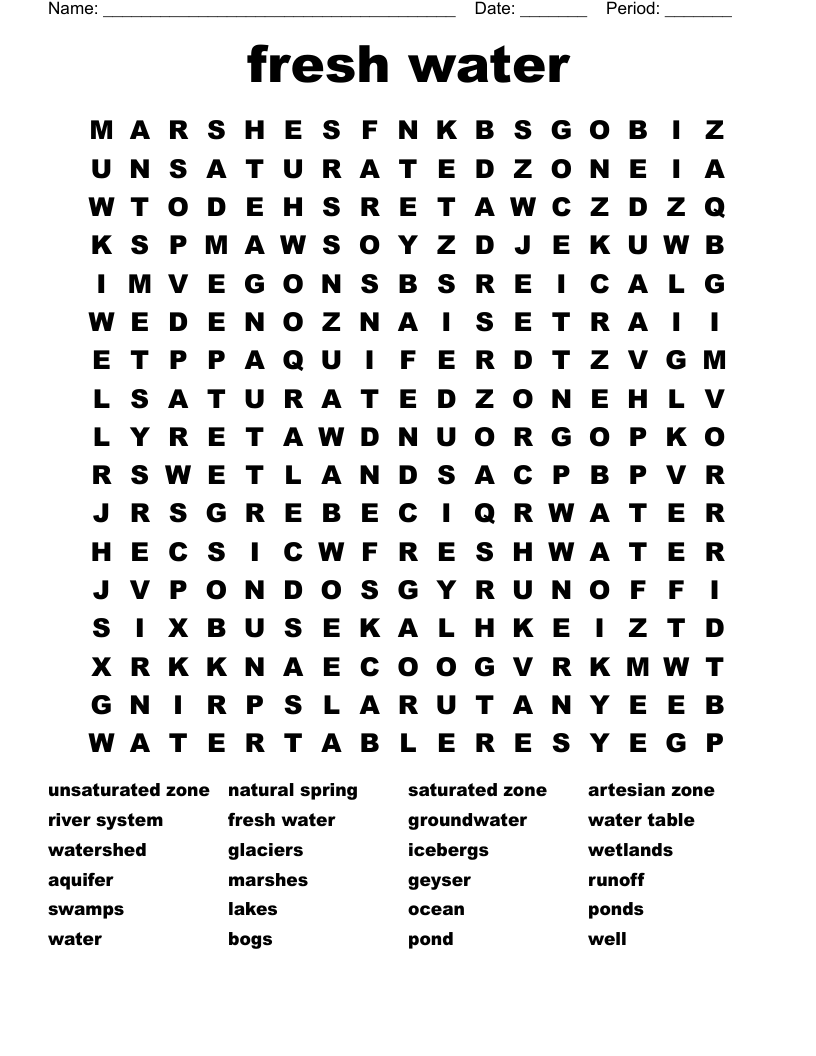 fresh water Word Search