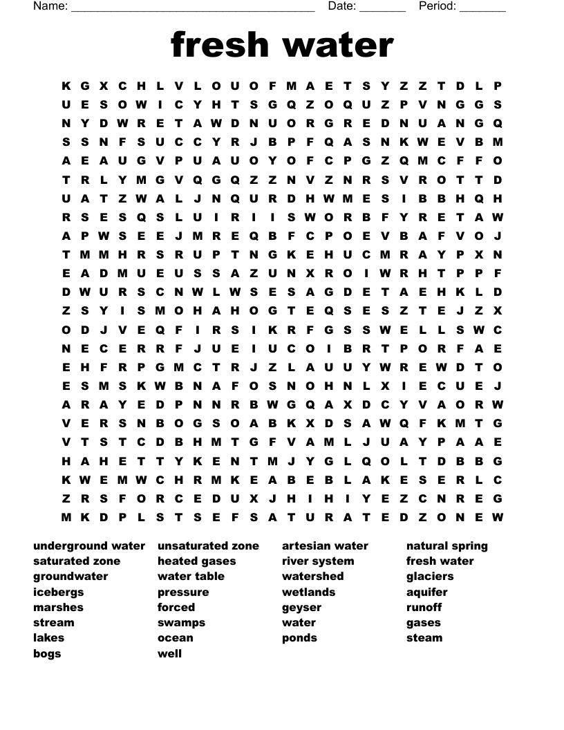 fresh water Word Search