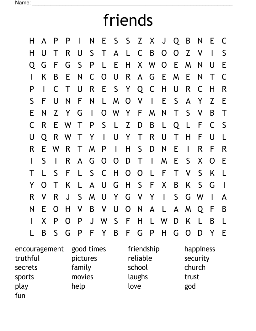 friends Word Search